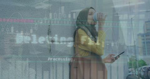 Digital Businesswoman Checking Data on Smartphone in Urban Environment