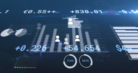 Digital Data Visualization with Profiles on Blue Abstract Background