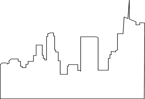 Urban cityscape silhouette with skyscrapers on transparent background