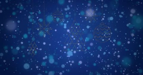 Festive Decorative Ornaments on Blue Snowfall Background
