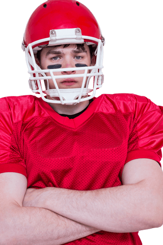 American football player in red helmet transparent background