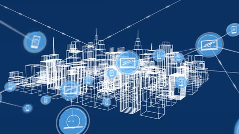 Digital City Network with Communication Technology Icons