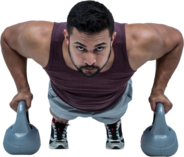 Transparent Image Muscular Man Doing Push-Ups Using Kettlebells - Download Free Stock Videos Pikwizard.com