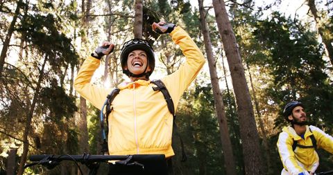 Youthful Enthusiasm during Forest Mountain Biking Adventure - Download Free Stock Images Pikwizard.com
