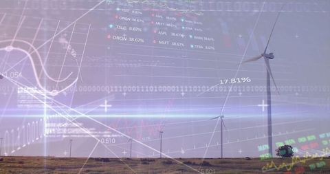 Renewable Energy Concepts with Wind Turbine and Digital Data Overlay