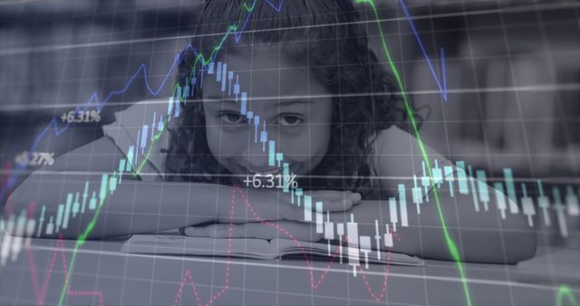 Girl Smiling Through Stock Market Data Rise Concept - Download Free Stock Images Pikwizard.com