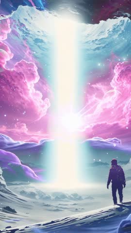 Explorer Observing Cosmic Light Beam Piercing Nebula over Snow Ridge Vertical Video
