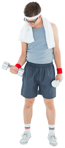 geeky hipster exercising lifting dumbbells transparent background - Download Free Stock Videos Pikwizard.com