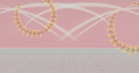 Spacious Minimalist Pink Room with Golden Accents