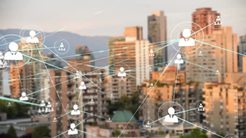 Network Connections Visualized Over Urban Cityscape