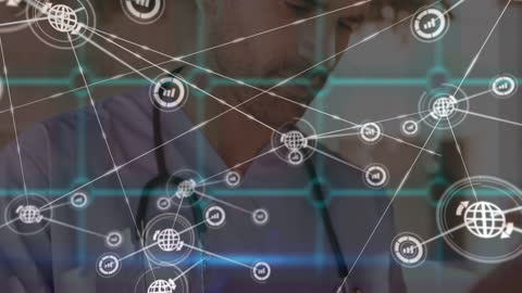 Healthcare Professional Interacting with Digital Network Interface