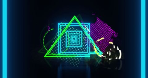 Huge Sale Text Over Neon Geometric Background