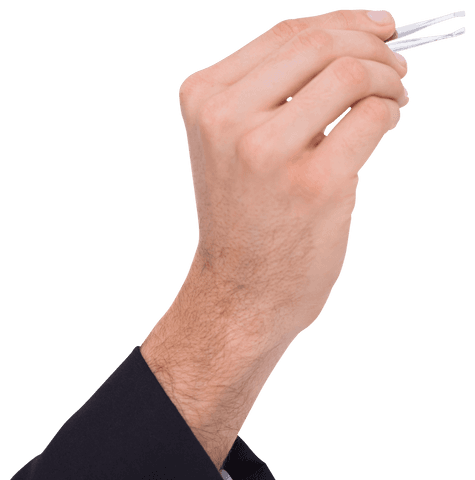 Businessman Hand Holding Tweezers Isolated on Transparent Background