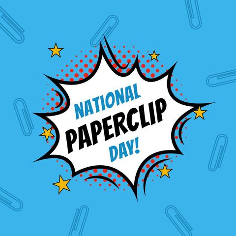 National Paperclip Day Celebration Design on Vibrant Blue Background - Download Free Stock Templates Pikwizard.com