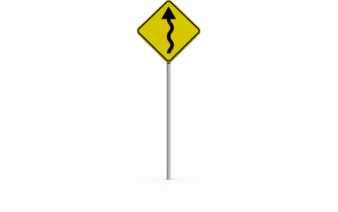 Transparent road sign with curved arrow for directions use