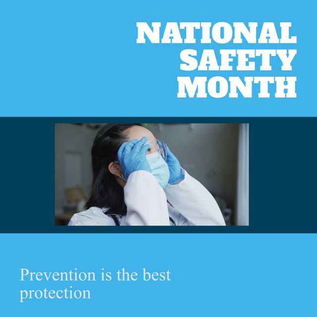 National Safety Month Celebration with Female Scientist Wearing Safety Goggles and Mask - Download Free Stock Templates Pikwizard.com