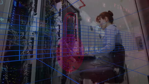 Woman Managing Data in High-Tech Server Room