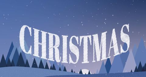 Festive Christmas Text Over Snowy Winter Night Landscape