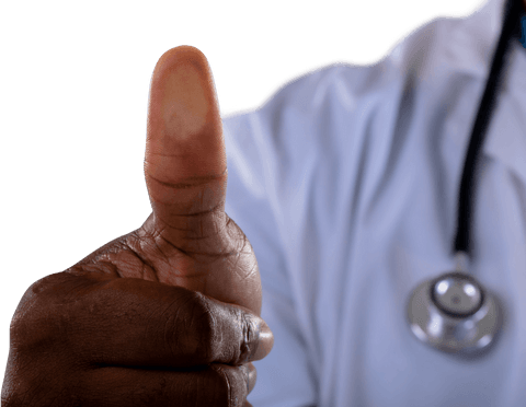 Thumbs Up Gesture by African American Male Doctor on Transparent Background
