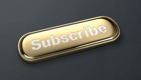 Gold subscribe button shining on dark gray surface luxury call-to-action ui concept