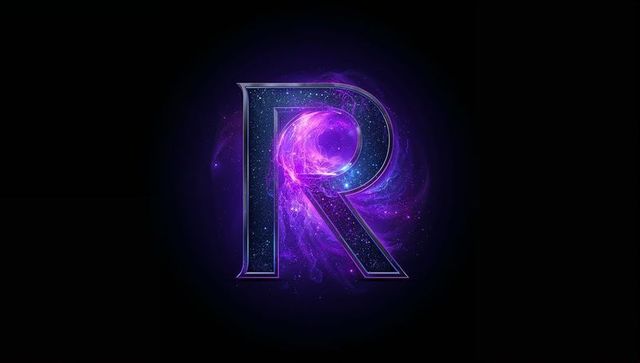 Cosmic Metail Letter R Amongst Purple Nebula and Stars