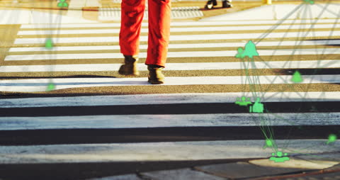 Man Crosswalk Journey with Data Processing Overlay