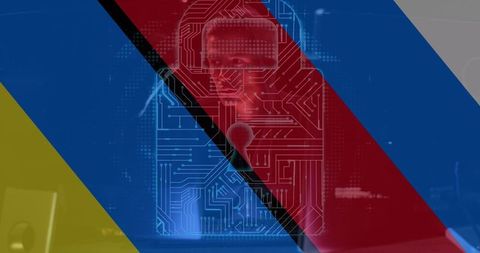 Cyber warfare symbolized by hacker and geopolitical tensions