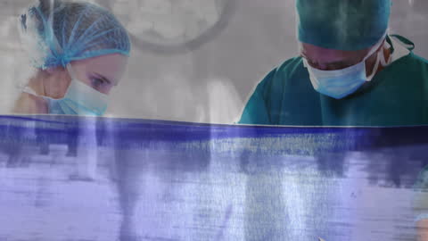 Surgical Team with Digital Overlay and Global Health Concept