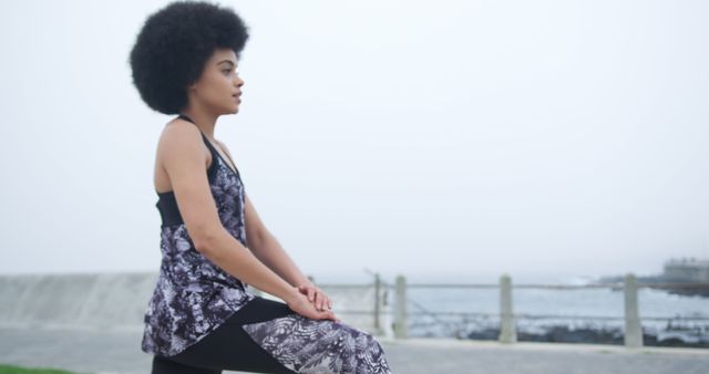 Young Woman Stretching Outdoors near Seaside - Download Free Stock Images Pikwizard.com