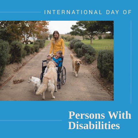 Woman in wheelchair enjoying outdoor walk with dogs