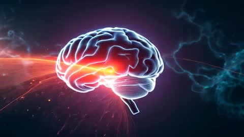 Neon-Outlined Rotating Brain in Futuristic Sci-Fi Digital Space