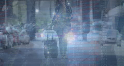 Digital World Overlay on Traveler Walking in Urban Street