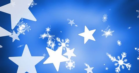 Shimmering Stars and Snowflakes on a Blue Winter Background