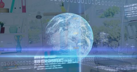 Global Data Overlay with Business Setting and Earth Visualization - Download Free Stock Images Pikwizard.com