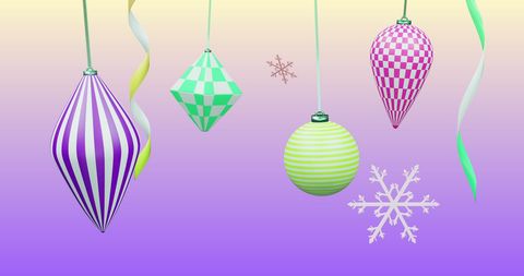 Colorful Christmas Decorations with Snowflakes on Gradient Background