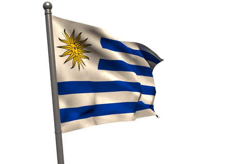 Uruguay flag waving on pole with transparent background