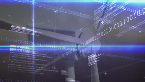 Wind Turbine with Digital Data Overlays Symbolizing Innovation