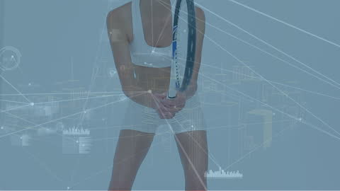 Tennis Player with Futuristic Data Network Overlay