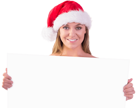 smiling blonde woman holding blank sign with santa hat transparent background - Download Free Stock Videos Pikwizard.com