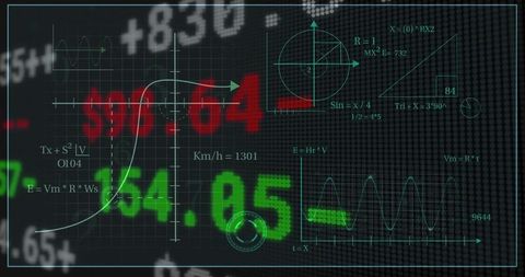 Futuristic Cyber HUD Data with Neon Financial Metrics Pulsing Green 54.85 Red 96.04