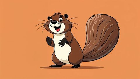 Cheerful cartoon beaver with breakfast smile