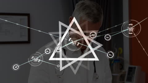 Senior Doctor Using Digital Tablet with Network Overlay