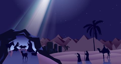 Christmas nativity scene at night with starry sky