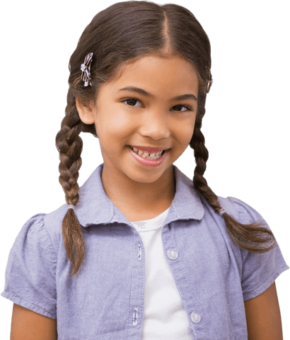 Smiling Biracial Schoolgirl with Braids on Transparent Background