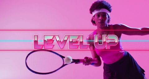 Dynamic sport theme with tennis player on vibrant pink background