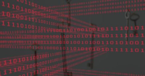 Binary code overlays on keys reflecting cybersecurity concepts