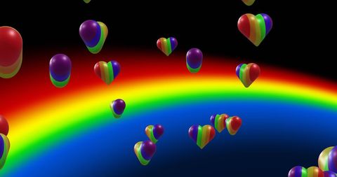 Floating Rainbow Hearts with Bold Rainbow Background