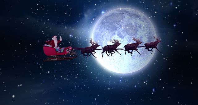 Santa Claus Flying Under Full Moon On Christmas Eve - Download Free Stock Images Pikwizard.com