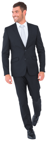 Smiling Businessman in Suit With Transparent Overlay Walking Confidently
