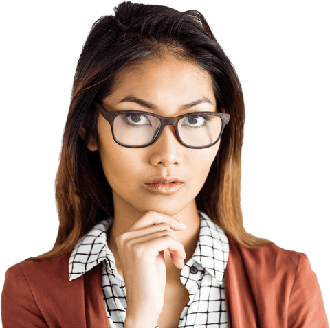 Transparent-PNG Thoughtful Young Woman with Glasses in Professional Attire
